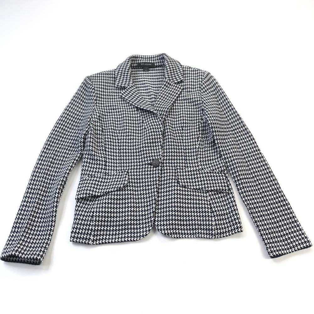 St. John 8 Rayon Cotton Knit Single Button Blazer Jacket Blue White MINT